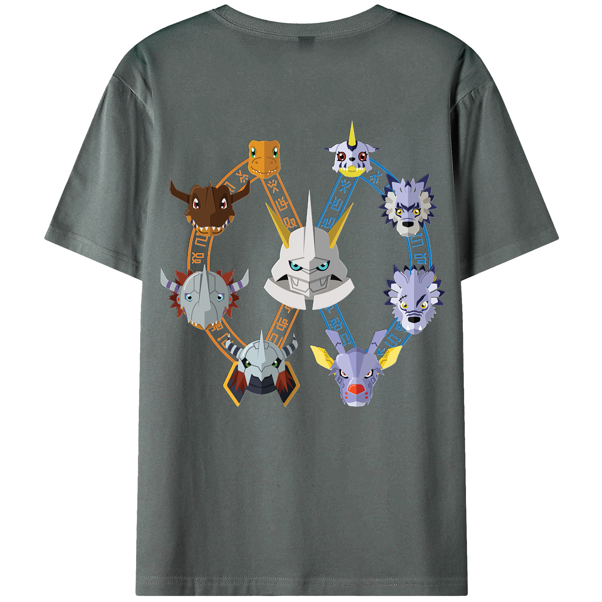 （画像用） Digimon デジタルモンスター/デジモン 綿100％ メンズ半袖Tシャツ（バックプリント） 通気性